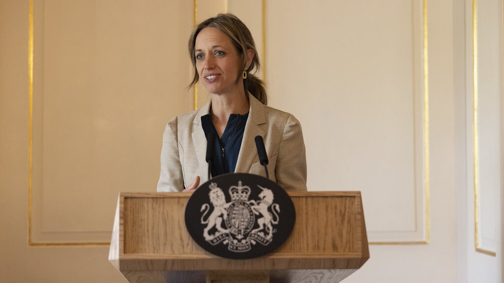 Minister for care Helen Whately speaking at the Downing Street event