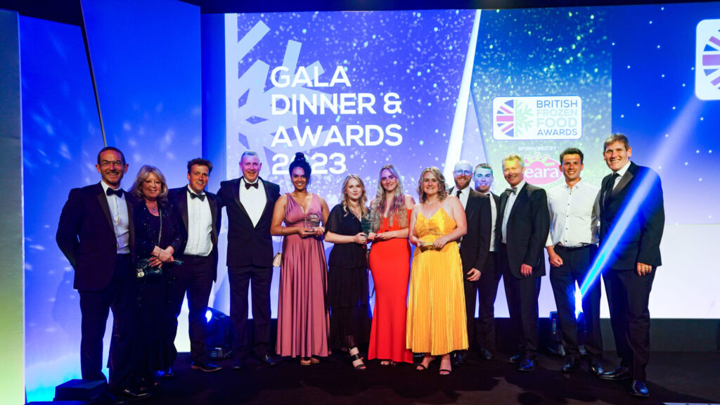 The apetito team celebrating their wins on stage at the British Frozen Food Federation Awards