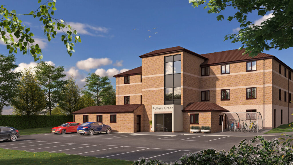 CGI of Exemplar Health Care's Potters Green care home