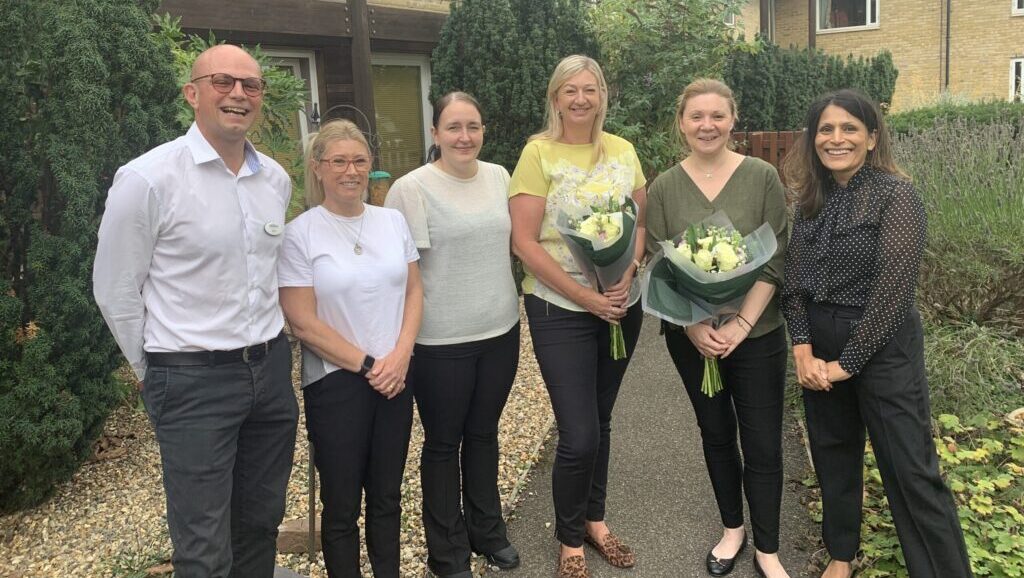 Pictured left to right – Ben Wright (finance director), Dawn Palmer (deputy manager at Alex Wood House), Zoe Patman (deputy manager at Langdon House), Clare Robinson (home manager at Langdon House), Julie Fuller (home manager at Alex Wood House) and Mala Agarwal (managing director)