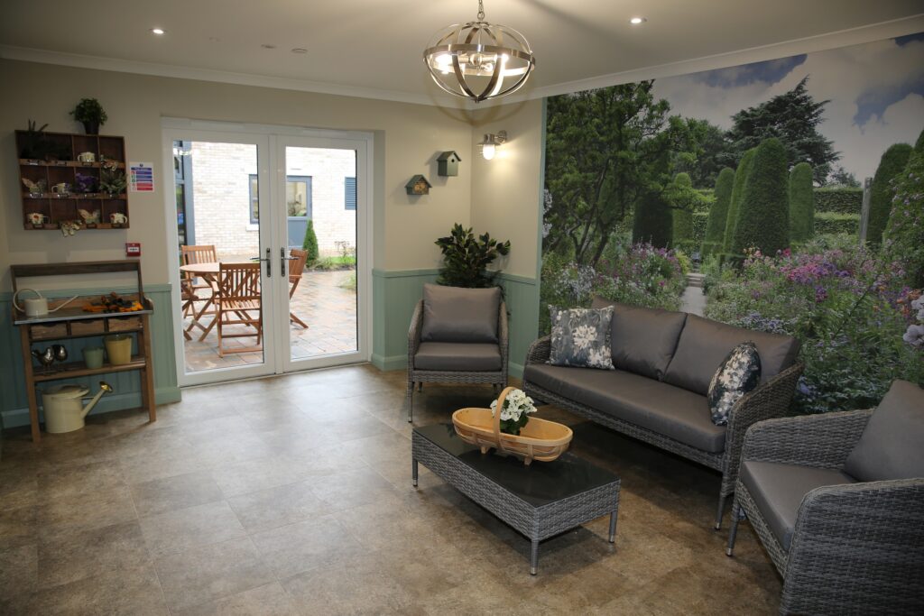 One of the spacious lounges at Hartford Care's Cotswolds Rise care home