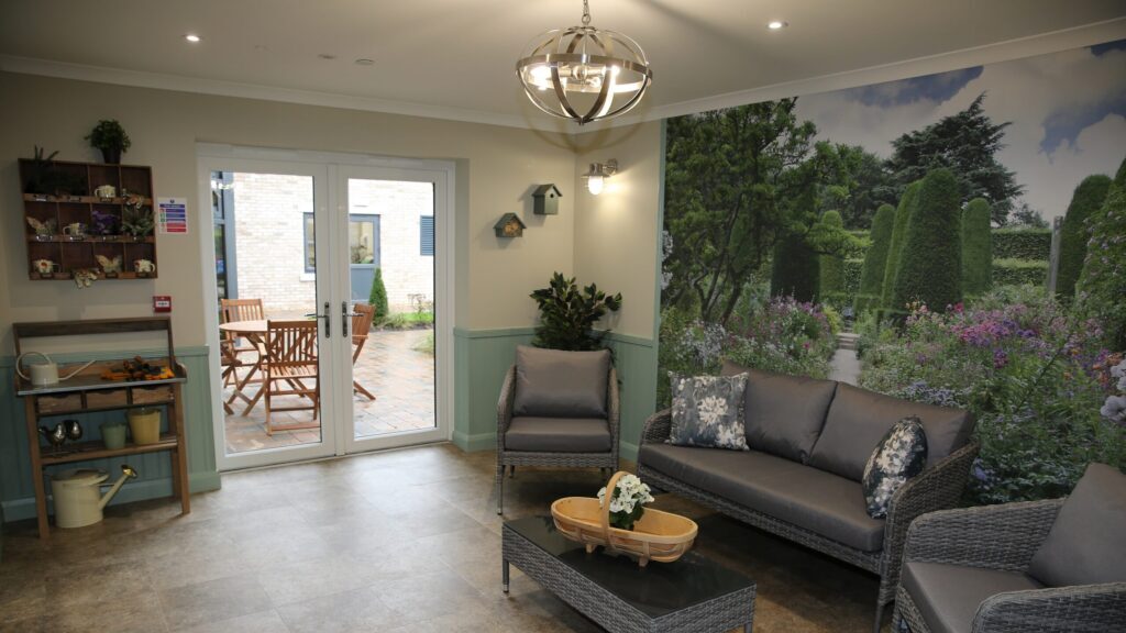 One of the spacious lounges at Hartford Care's Cotswolds Rise care home