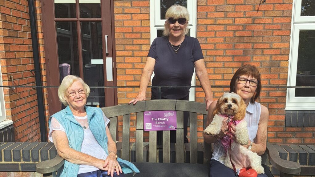 Residents of Anchor's Weavers Lodge: Judith Potts, Jill Bowles and Lynn Flynn with her dog Molly