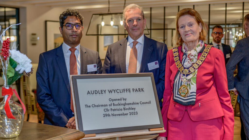 Nick Sanderson, chief executive of Audley Group, DJ Dhananjai, head of living at Royal London Asset Management Property and Cllr Patricia Birchley, chairman of Buckinghamshire Council. Copyright remains with photographer - Alicia Field