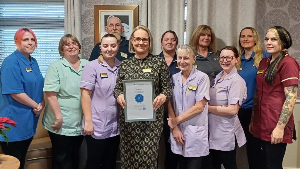 Staff at Runwood Homes' Westwood care home celebrate being one of the Top 20 care homes in the East Midlands